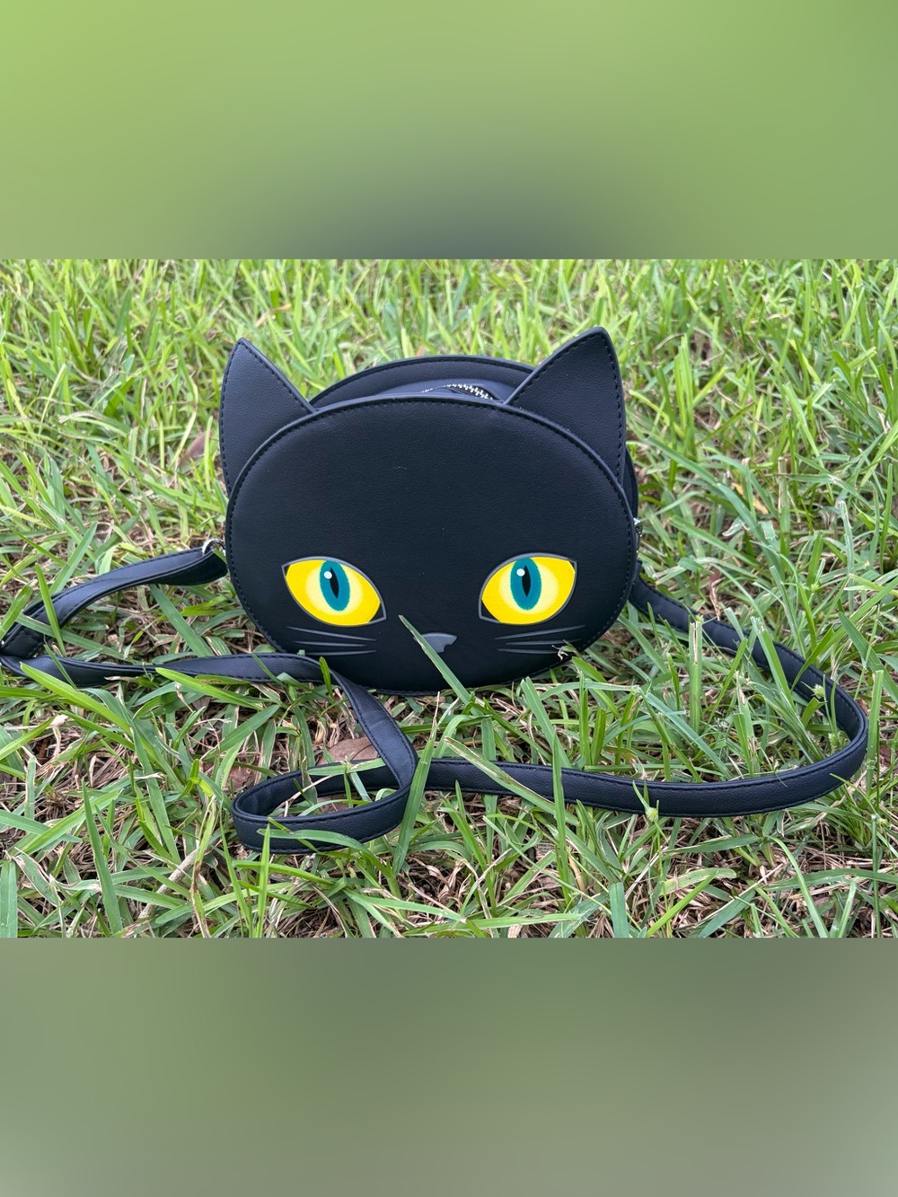 MAD Engine Black Cat Crossbody Bag with Yellow Teal Eyes